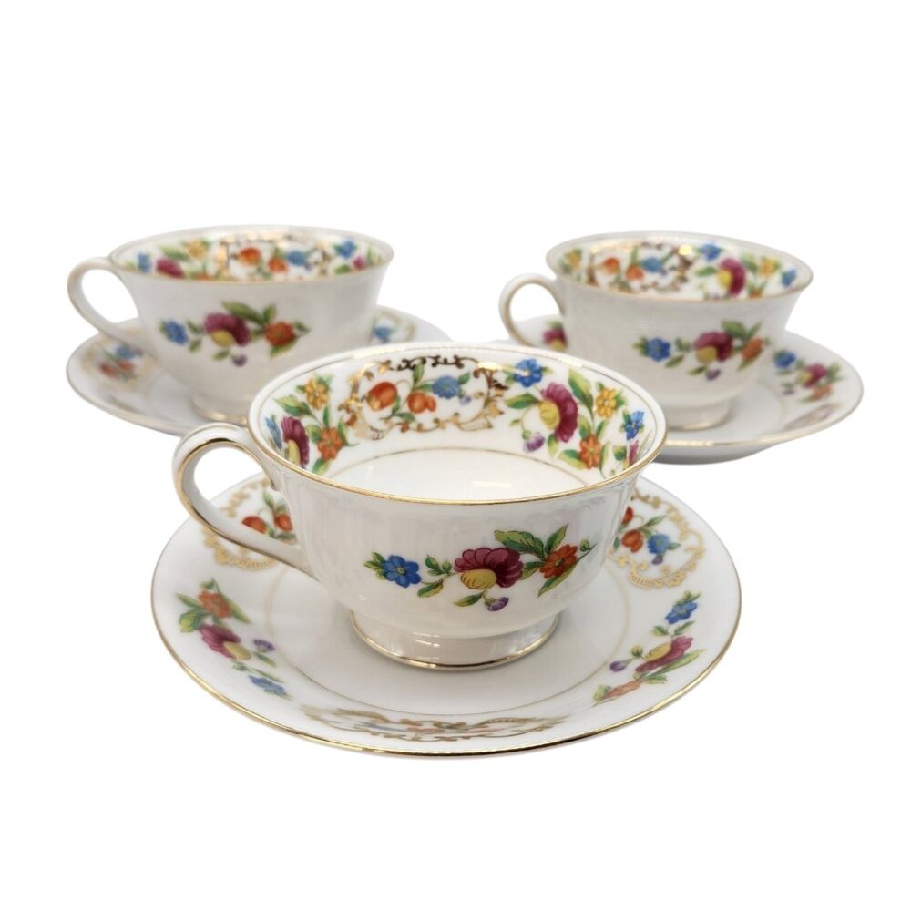 Vintage Noritake Japan Floral Set of 3 Cups and Saucers